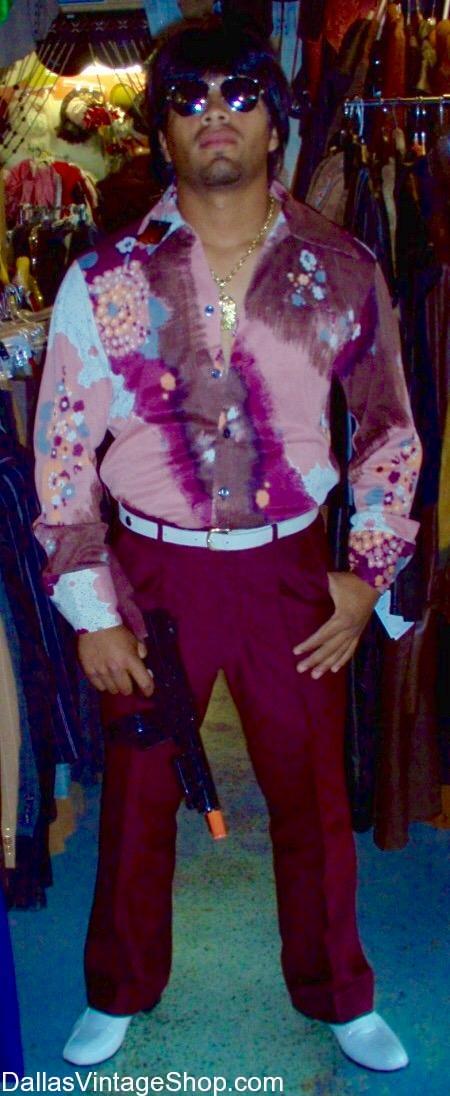 Scarface Movie Outfit, Tony Montana 70s Costume, Al Pacino Tony Montana Costume, 70s Polyester Men's Vintage Clothing, Famous Movie Characters Costumes, Men's 70's Movie Action Characters Costumes, Tony Montana Suit, Scarface Polyester Shirt, Best Scarface Costumes, 
