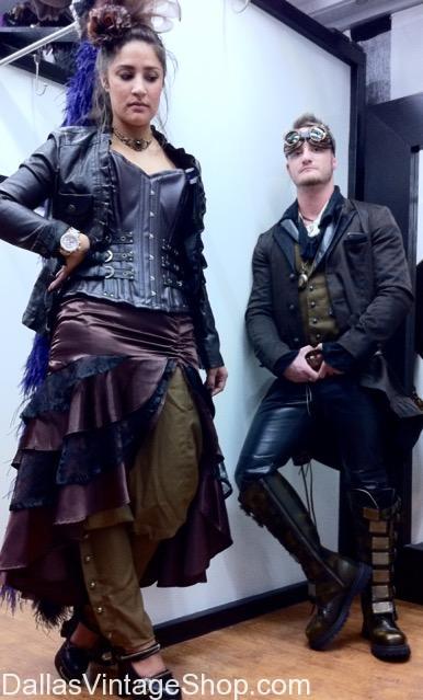 Steampunk Town Marshall & Bar Maid Costumes, Wild West Dystopian Fantasy Characters, Steampunk Old West Corsets & Leather Outfits, 