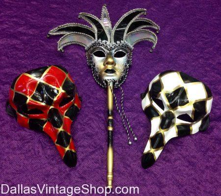 MARDI GRAS MASKS DALLAS: DFW'S Largest & Best Selection of Masquerade & Mardi Gras Masks. Many Jester Face Styles, Many Beak Styles & even more Venetian, Baroque & Brocade Masks, w/without Sticks. 