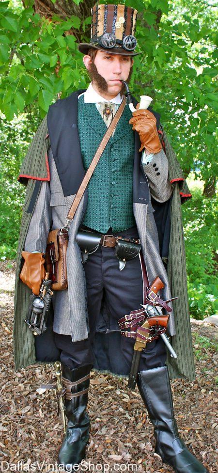 Steampunk November 2024 Update: Steampunk Men Costumes like this Steampunk Sherlock Holmes & Other Dickens Era Steampunk Outfits are in stock at Dallas Vintage Shop. Let us help you get creative.