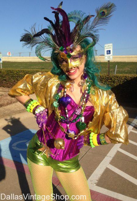 Mardi Gras Costumes, Mardi Gras Masks, Elaboriat Mardi Gras Outfits & Mardi Gras Party Accessories are at Dallas Vintage Shop