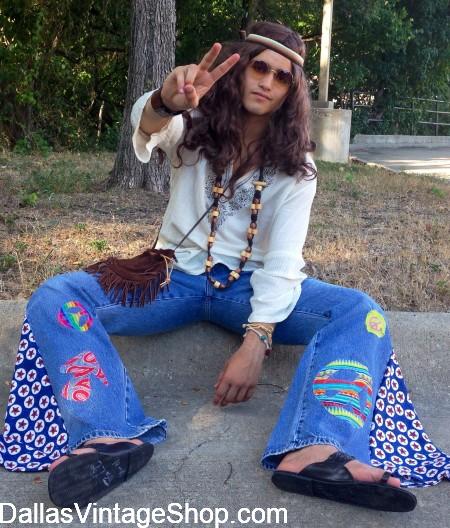 60's Men's Hippie Costume, Hippie Wigs, Hippie Jeans, Hippie Peace Necklace, Hippie glasses, Hippie Guru Shirt Hippie, Headbands are at Dallas Vintage Shop.