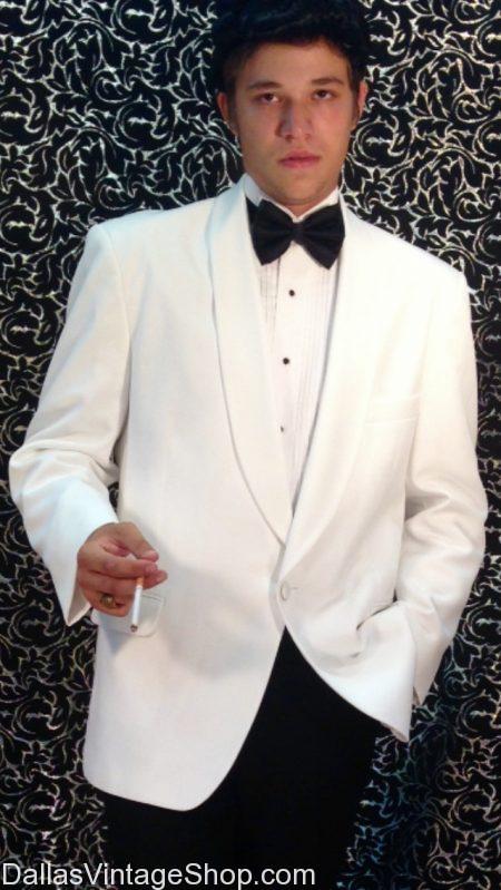 Gentlemen's Attire: Vintage or Modern White Dinner Jackets, Avant Gard Sports Coats, Snazzy Suits, Trendy Tuxedos, Vests, Ties, Pocket Squares, Cummerbunds, Shoes, Hats, Canes & more quality accessories than you would imagine are at Dallas Vintage Shop. 