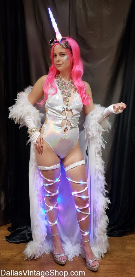 Fantasy, Sexy Unicorn Costume: Light up, Burning Man Costume, Burning Man Unicorn Headdress, Burning Man one piece Unitard, Unique Sexy Festival Attire & Creative Rave LED Costume Ideas & Accessories