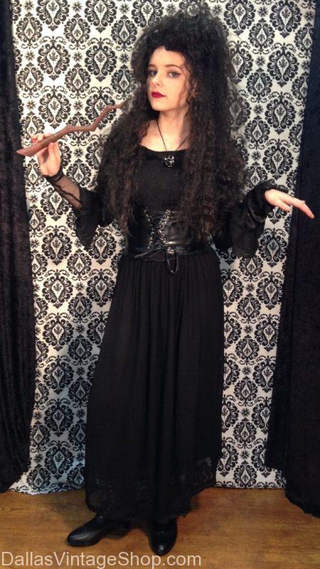 Harry Potter, Bellatrix, Slytherin Costume  and other Harry Potter Movie Character Costumes, Professors, Wizards; Ghosts & Students Outfits, Robes, Scarves, Beanies, Ties, Wands and more are all in stock at Dallas Vintage Shop.