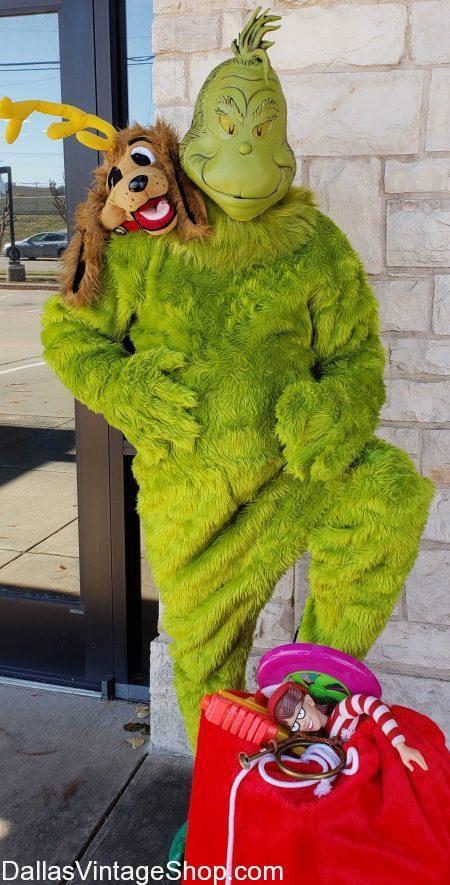 The Grinch, grinch costumes, grinches dog max Grinch Movie Character Costumes & Grinch Masks are at Dallas Vintage Shop.
