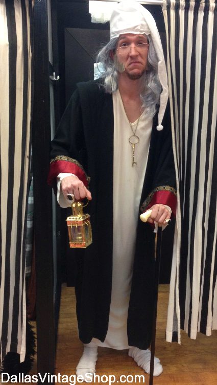 Ebenezer Scrooge Nightshirt Costume, Ebenezer Scrooge Sleeping Cap, Ebenezer Scrooge Wig, Ebenezer Scrooge Sleeping Gown Costume from Dallas Vintage Shop.