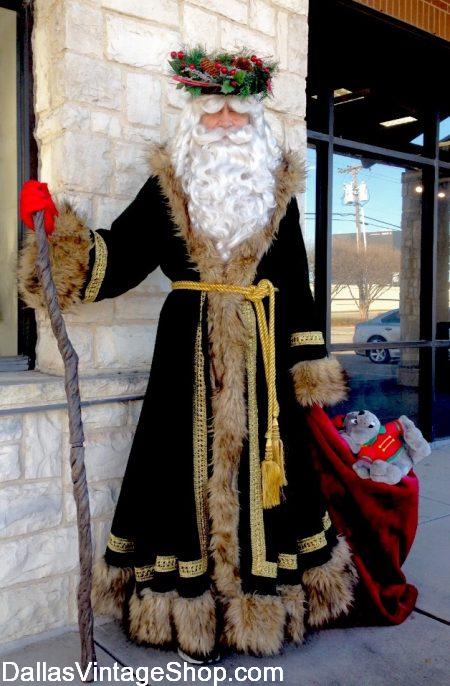 Professional Father Christmas Costume: Father Christmas Robe, Golden  Rope Belt, Rustic, Beautiful Head Wreath and all Father Christmas Accessories you need. This Supreme Outfit is a creation of  Dallas Vintage Shop.