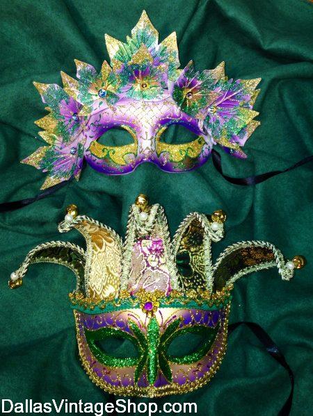 DFW MARDI GRAS COSTUME GUIDE: Unbeatable Quality & Variety of Italian, Venetian, Baroque, Jester Inspired, Embellished  Large & Medium Sized Mardi Gras Masks at Dallas Vintage Shop.