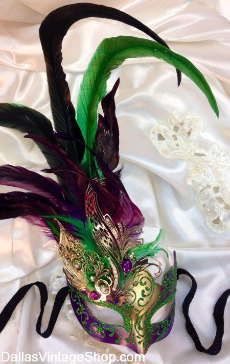 DFW MARDI GRAS COSTUME GUIDE: We have a Giant Collection of Fantastic Mardi Gras Masks. Get Feather Mask & Laser Cut Metal Masks at Dallas Vintage Shop.