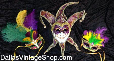 DFW MARDI GRAS COSTUME GUIDE: Find Variety of Italian, Venetian, Baroque, Jester Inspired, Embellished  Large & Medium Sized Mardi Gras Masks at Dallas Vintage Shop.