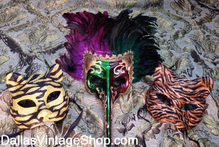 DFW MARDI GRAS COSTUME GUIDE: You will find Unique Cat-Faced, Animal Printed or Long Beaked (Pulcinella-Italian Origin) and Feather Embellished Mardi Gras Masks at Dallas Vintage Shop.