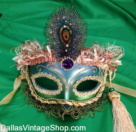 DFW MARDI GRAS COSTUME GUIDE: Large Collection of Elaborately Trimmed & Embellished Ladies Mardi Gras Masks are at Dallas Vintage Shop.