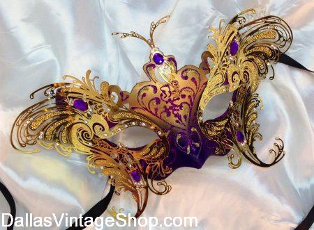 DFW MARDI GRAS COSTUME GUIDE: Elegant Laser Cut Gold or Silver Mardi Gras Masks at Dallas Vintage Shop.