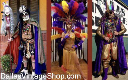Elaborate Mardi Gras Costumes, like these are in stock at Dallas Vintage Shop