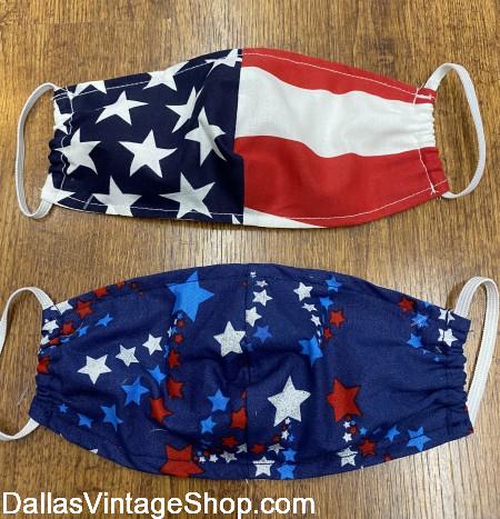 Coronavirus Face Masks Available: Plenty of Styles: Patriotic Covid 19 Face Coverings, Fabric Face Masks, Washable, Reusable Face Masks at Dallas Vintage Shop.