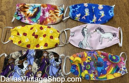 Kid's Cloth Face Masks, Child Covid 19 Face Masks, Childrens Size Cloth Masks in stock at Dallas Vintage Shop.