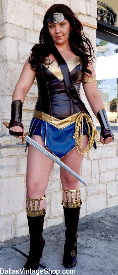 Fan Expo Dallas Superhero Costume: Supreme Wonder Woman Costume, Wig, Accessories and other Superheroes & Villain Fan Expo Costumes are at Dallas Vintage Shop.