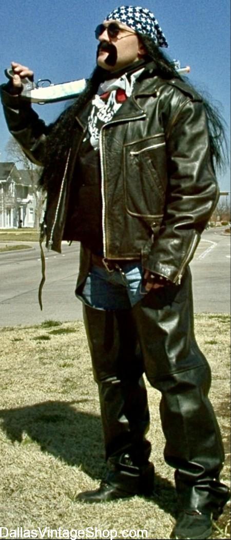 Biker Couple Men's Outfit Dallas Biker Couple Costume Ideas & Biker Leather Jacket, Leather Chaps form Dallas Vintage Shop.