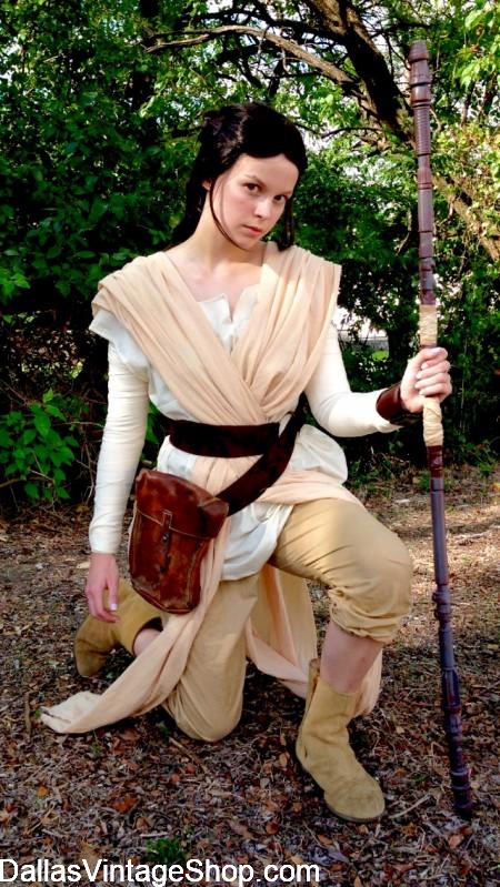 Get the Fan Expo Dallas Costume Policy Details HERE & Costume Suggestion, like this Rey, Star Wars Costume at Dallas Vintage Shop. Unlimited Costume Ideas in stock always.