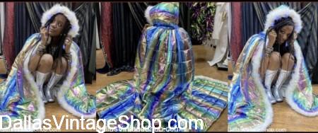 WHERE TO FIND BURNING MAN FUTURISTIC GEAR: 2025 "Tomorrow Today" led Fur Capes, Cloaks & Night Time Desert Clothing.